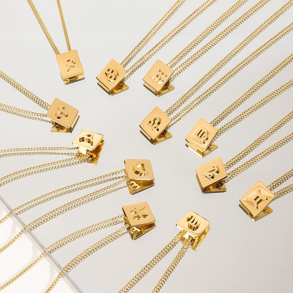 18K gold square necklace with twelve zodiac elements design, classic and fashionable Vera Lux