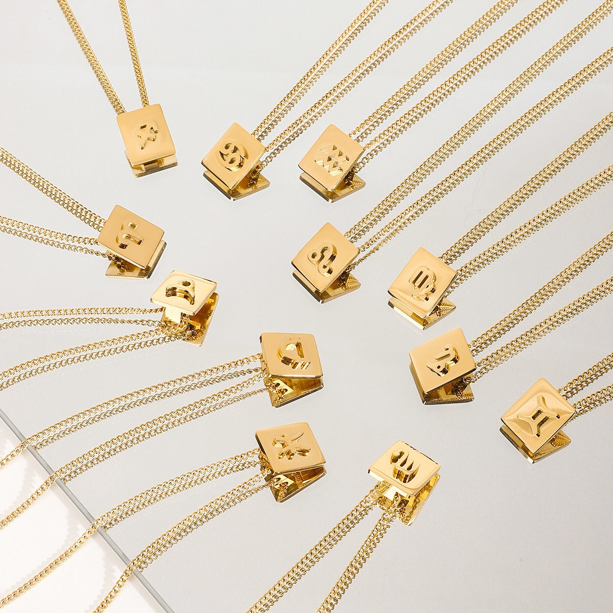 18K gold square necklace with twelve zodiac elements design, classic and fashionable Vera Lux