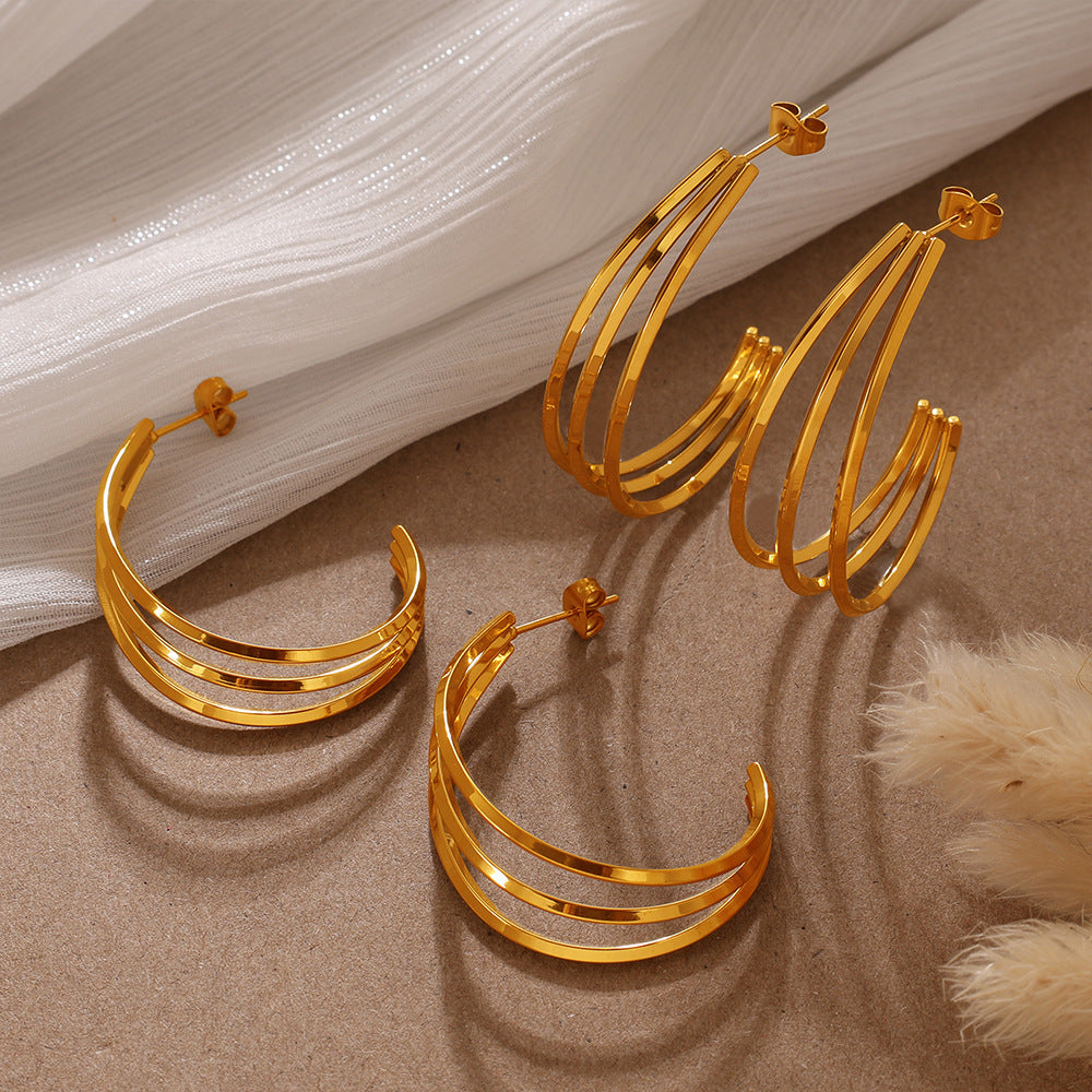 Elegant & Versatile Vintage Bold C-Shaped Earrings, 18K Gold Plated Stainless Steel, Minimalist Multi-Layer Women's Earrings Vera Lux