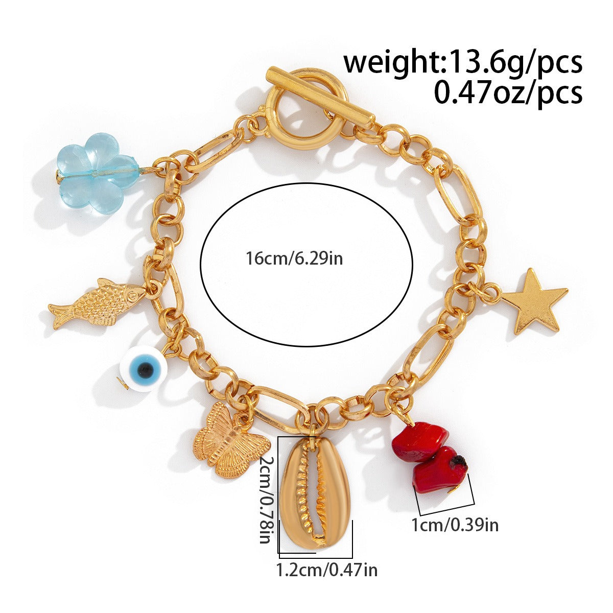 Retro elephant bull head personality niche peach heart imitation pearl shell bracelet Vera Lux