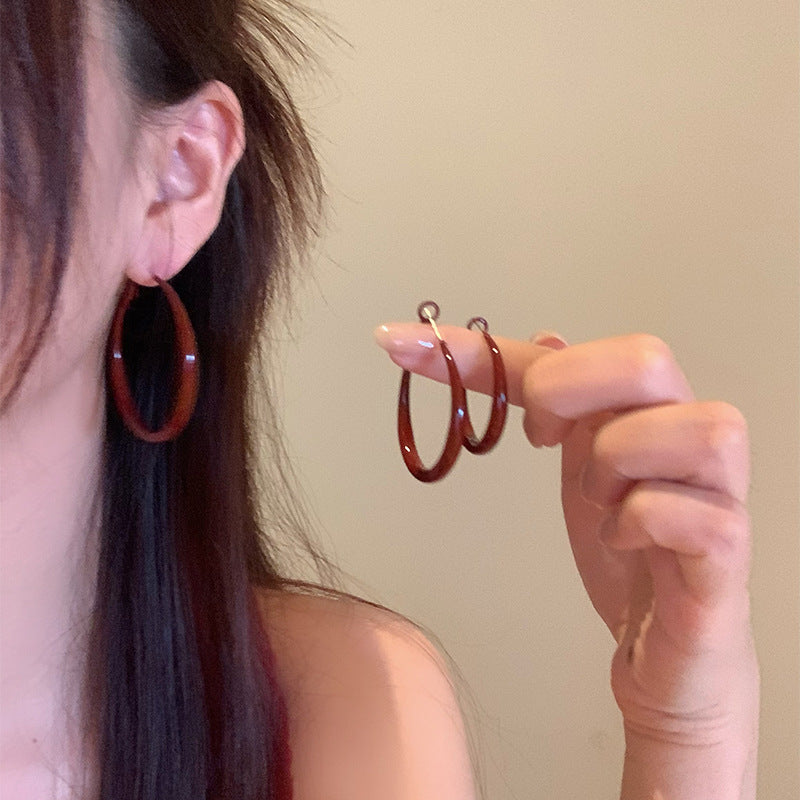 Metal Ball Drop Earrings For Women, Large Polished Circle Hoop Earrings, Trendy Vintage Lightweight Ear Jewelry For Round Face Vera Lux