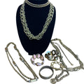 10 Piece Vintage Gold Toned Chain Link Beaded Necklace Bracelet Jewelry Lot Revyntage