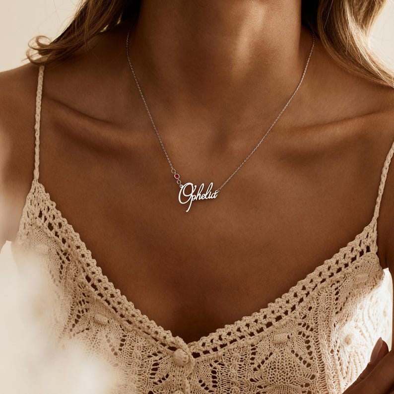 Personalized Cursive Name & Birthstone Necklace Vera Lux