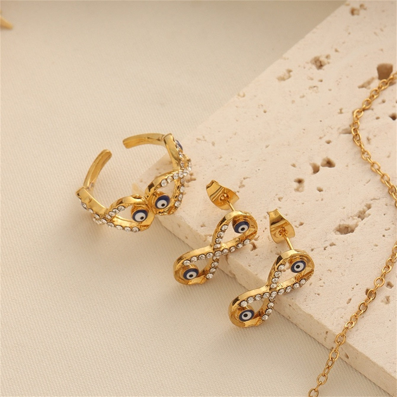 White Crystal Evil Eye Jewelry Set Vera Lux