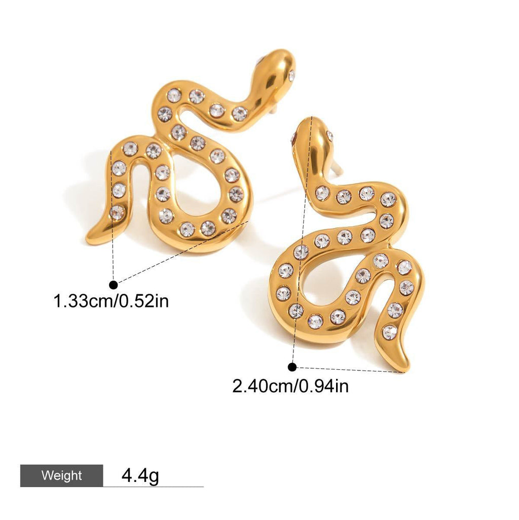 18K gold snake-shaped diamond-studded earrings with exquisite design Vera Lux