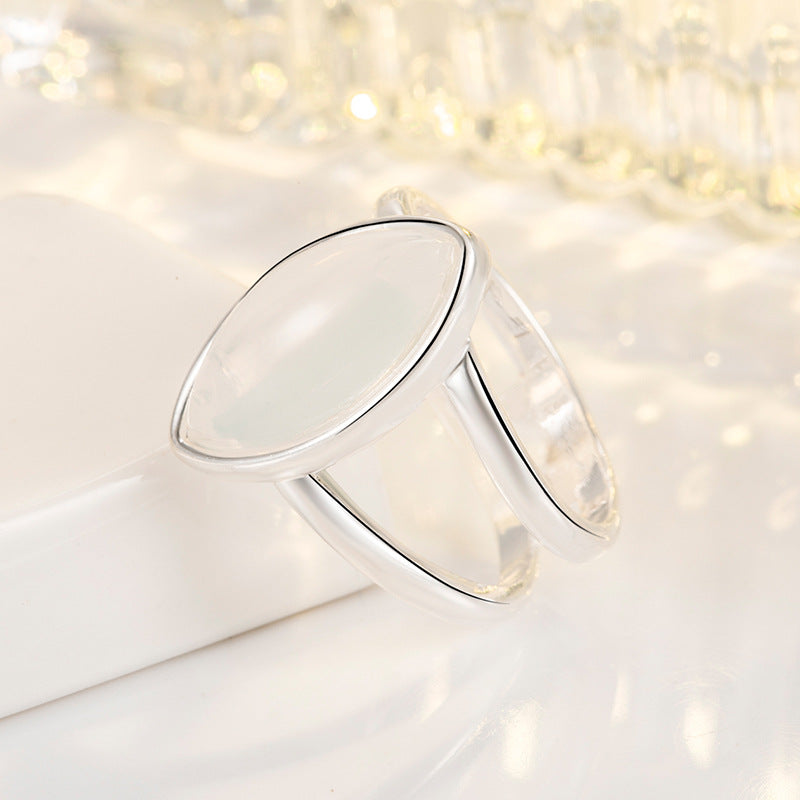 925 Silver-Plated Imitation White Agate Ring, Womens, European And American Style Vera Lux