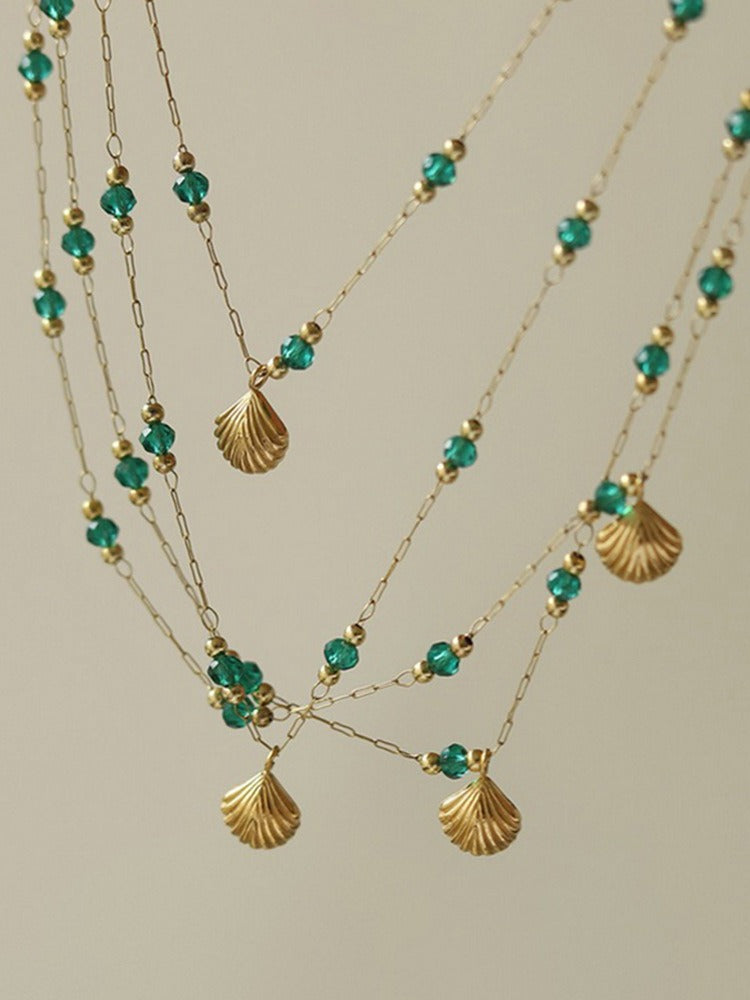 18k gold light luxury high-end shell green bead anklet Vera Lux