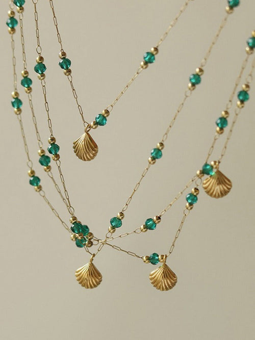 18k gold light luxury high-end shell green bead anklet Vera Lux