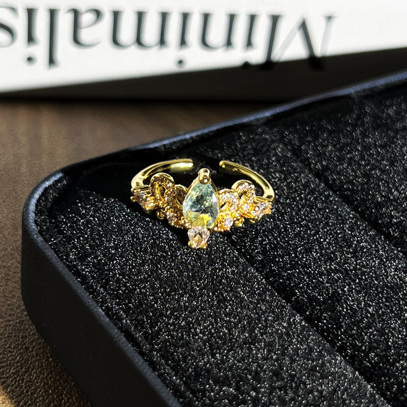 Retro Cold Tone Geometric Micro Rhinestone Paved Open Ring, Unique Niche Design Fashion Finger Jewelry, Versatile Trendy Accessory For Women Daily Wear Vera Lux