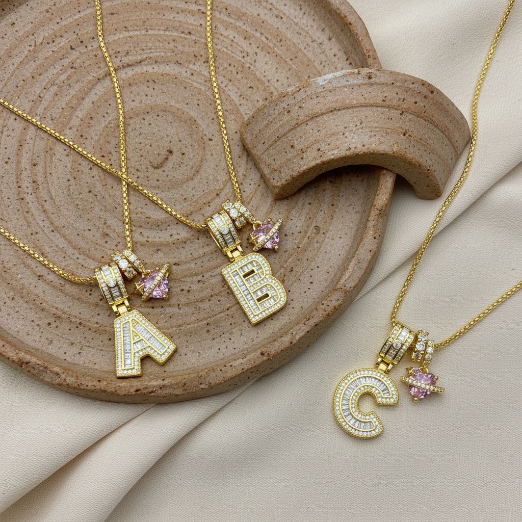 Gold-Plated Copper Planet Heart Pendant Necklace With Diamonds Vera Lux