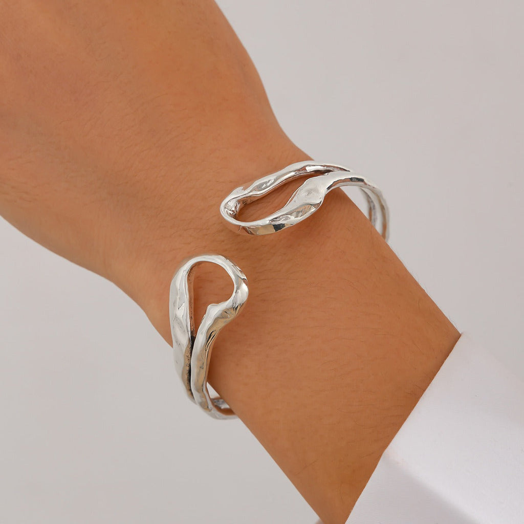 Double Ring Hollow Spring Open Bracelet Punk Style Round Bead Pendant Stacking Bracelet Vera Lux