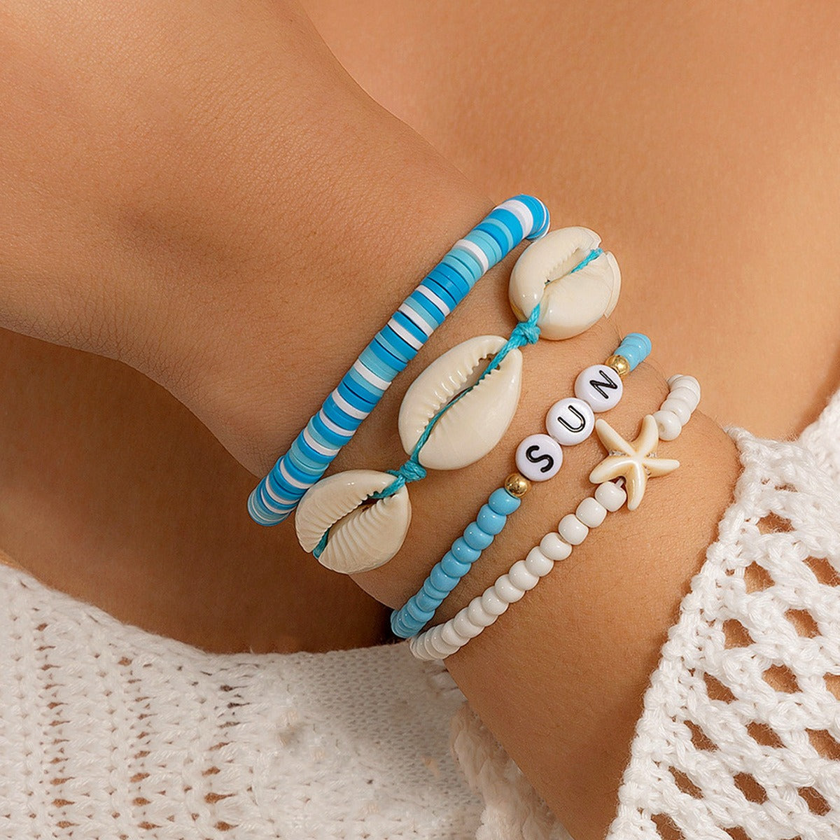 Beach Starfish Beaded Shell Rice Bead Bracelet Vera Lux