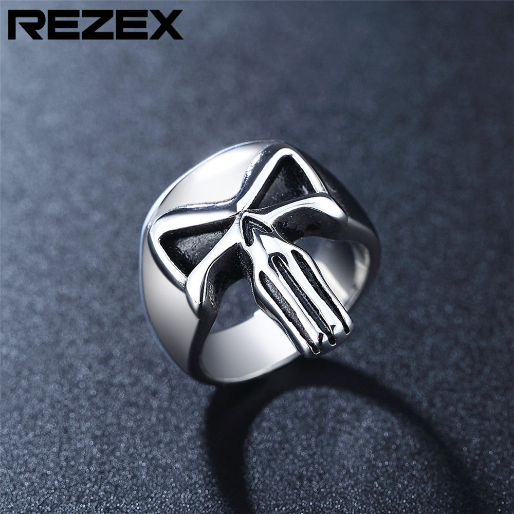 Retro Biohazard Skull Mens Titanium Steel Ring Vera Lux