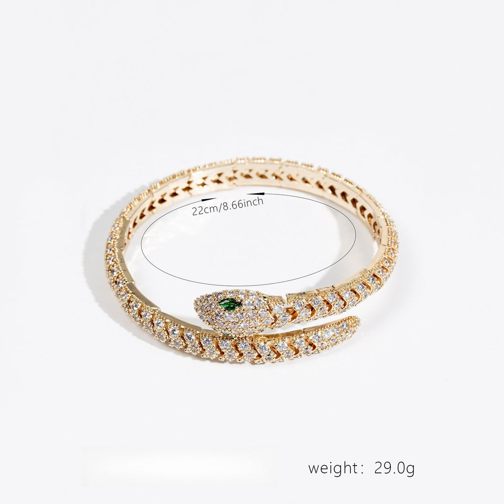 Women's 18K Gold Snakebone Open Bangle with Full Diamond Setting Vera Lux