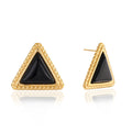 18K gold triangle black onyx stud earrings, a sophisticated and stylish accessory for autumn and winter. Vera Lux