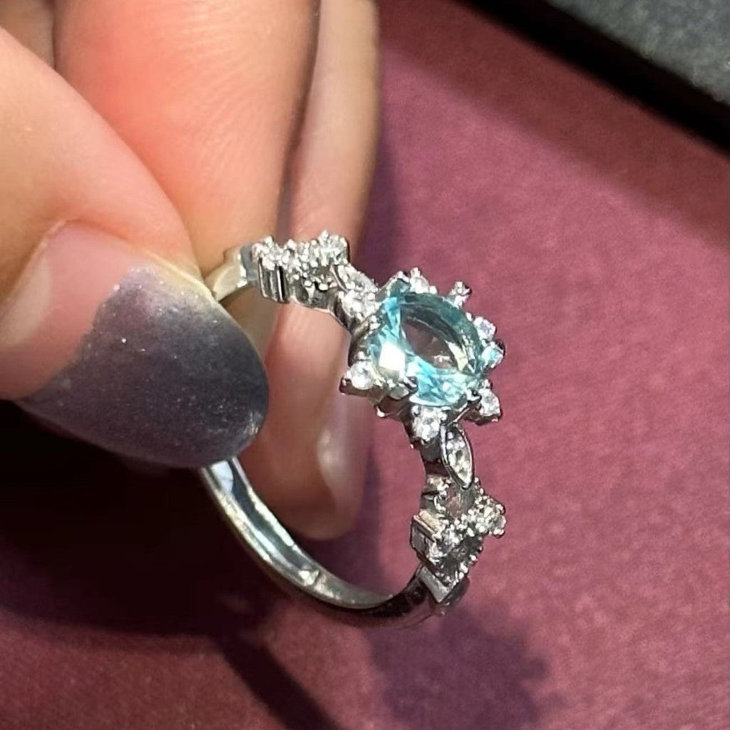 Blue Zircon Snowflake Ring, Aquamarine CZ Engagement Ring For Women Vera Lux