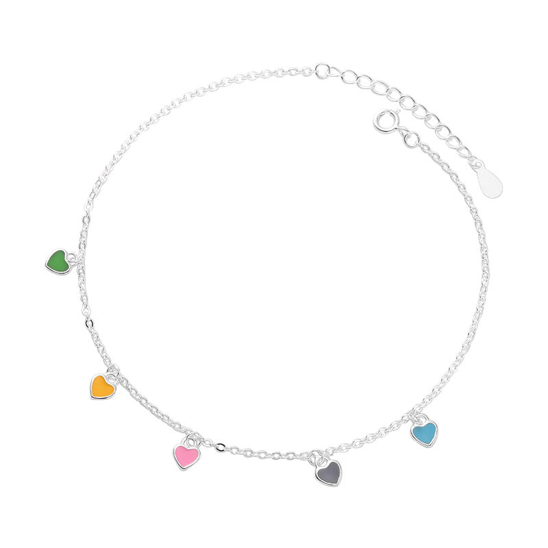 925 Sterling Silver Colorful Heart Oil-Drop Anklet For Women Vera Lux
