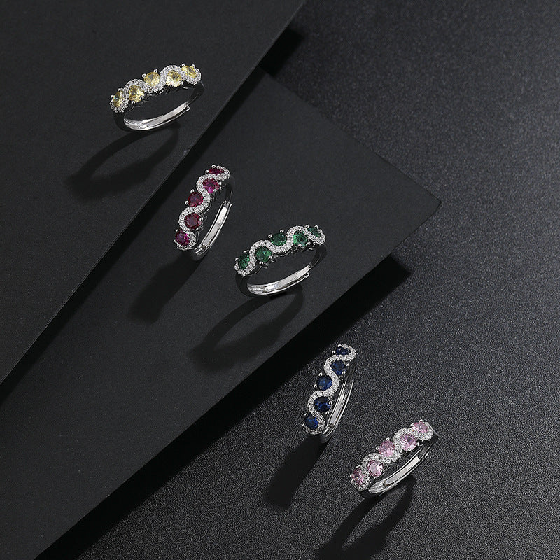 Hot Selling New Colored Gem Wave Ring, Premium Quality European Minimalist Twisted Band, Trendy Women Finger Ring Vera Lux