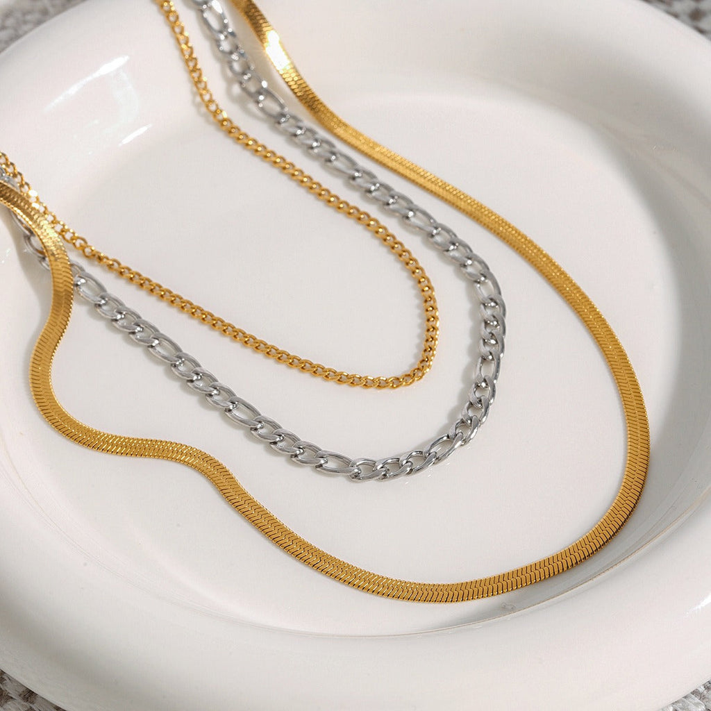 18K gold multi-layer chain with gold and silver color matching design simple personality necklace Vera Lux