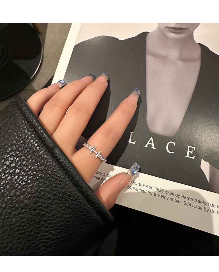 Elegant Light Luxury High-End Diamond Ring For Women, INS Versatile Open Index Finger Ring, Niche Simple Sparkling Zircon Band Vera Lux