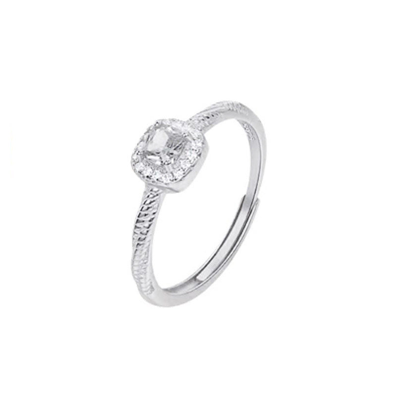 S999 Pure Silver Small Square Sugar Full Zircon Ring For Women, Niche Premium & Delicate, Light Luxury Versatile Jewelry Wholesale Vera Lux