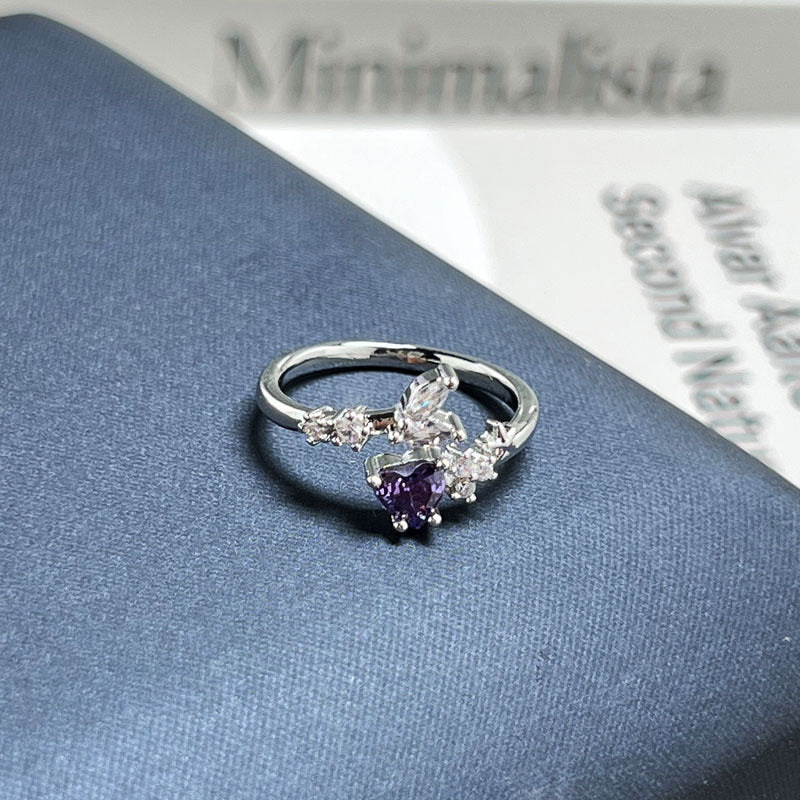 Women Nine Purple Fire Theme Purple Crystal Open Adjustable Ring, Elegant Premium Light Luxury Style Sweet Cool Contrast Design, Unique Niche Fashion Finger Ring For Party Daily Wear Vera Lux