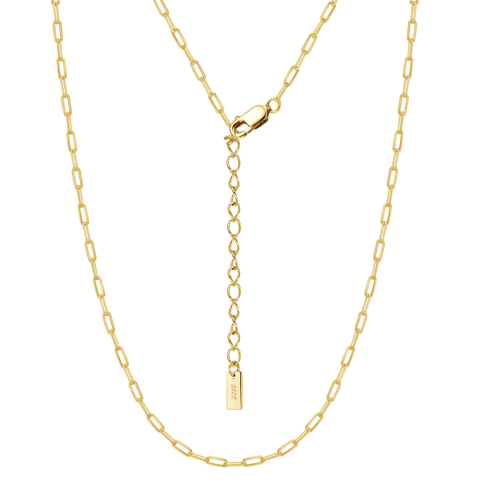 925 Sterling Silver Elegant Gold Paperclip Chain Necklace with Adjustable Length and Lobster Clasp Vera Lux