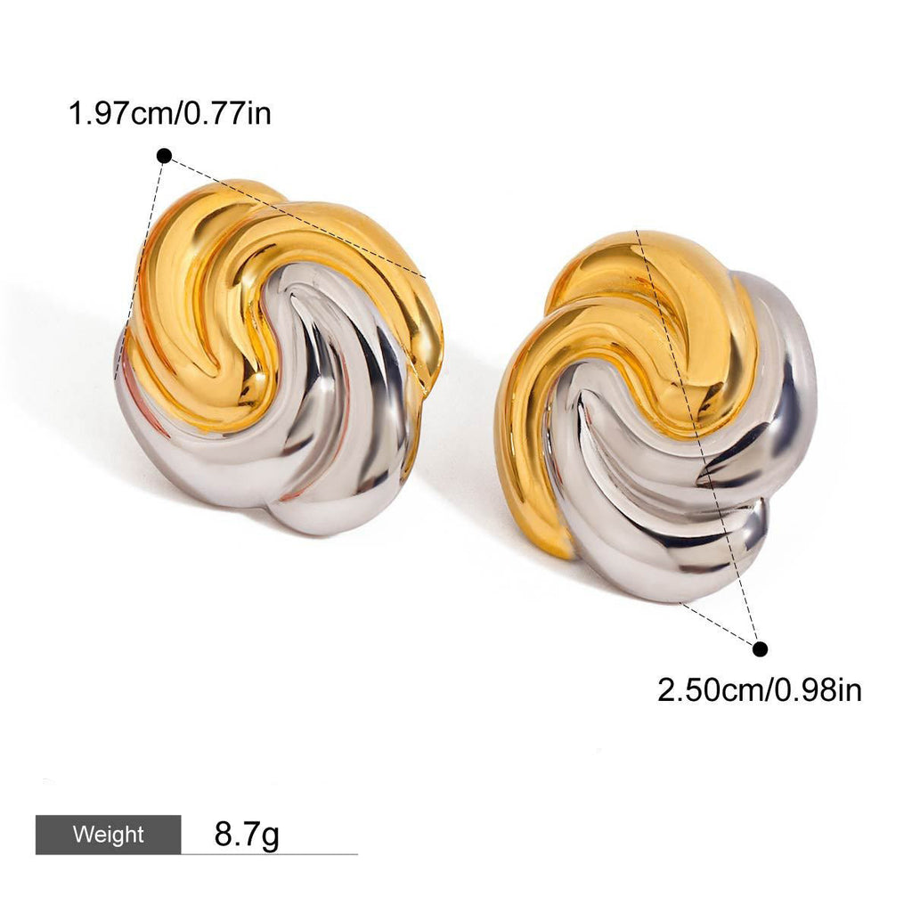 18K gold geometric shape with gold and silver color matching design trendy personality earrings Vera Lux
