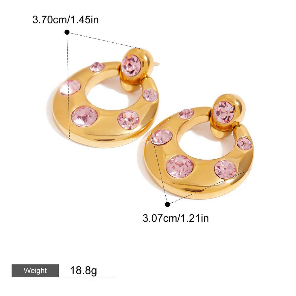 18K gold U-shaped inlaid gemstone design classic simple earrings Vera Lux