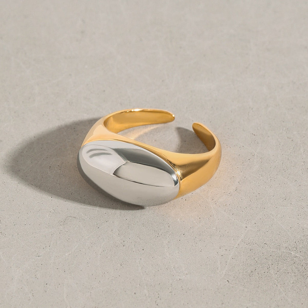 18K gold oval ring with gold and silver color matching design, simple and personalized ring Vera Lux