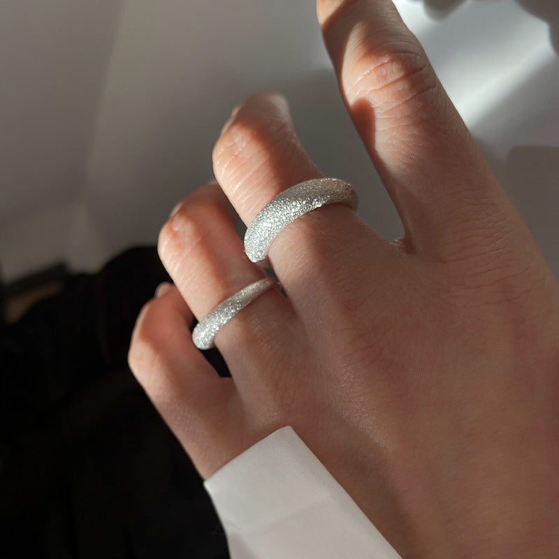 S925 Sterling Silver Starry Shimmer Ring For Women, INS Cool Style, Sparkling Sand & Glittering Texture Index Finger Ring Vera Lux
