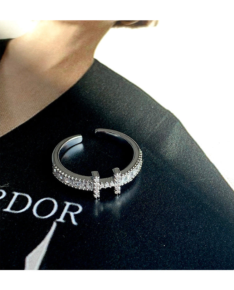 Elegant Light Luxury High-End Diamond Ring For Women, INS Versatile Open Index Finger Ring, Niche Simple Sparkling Zircon Band Vera Lux