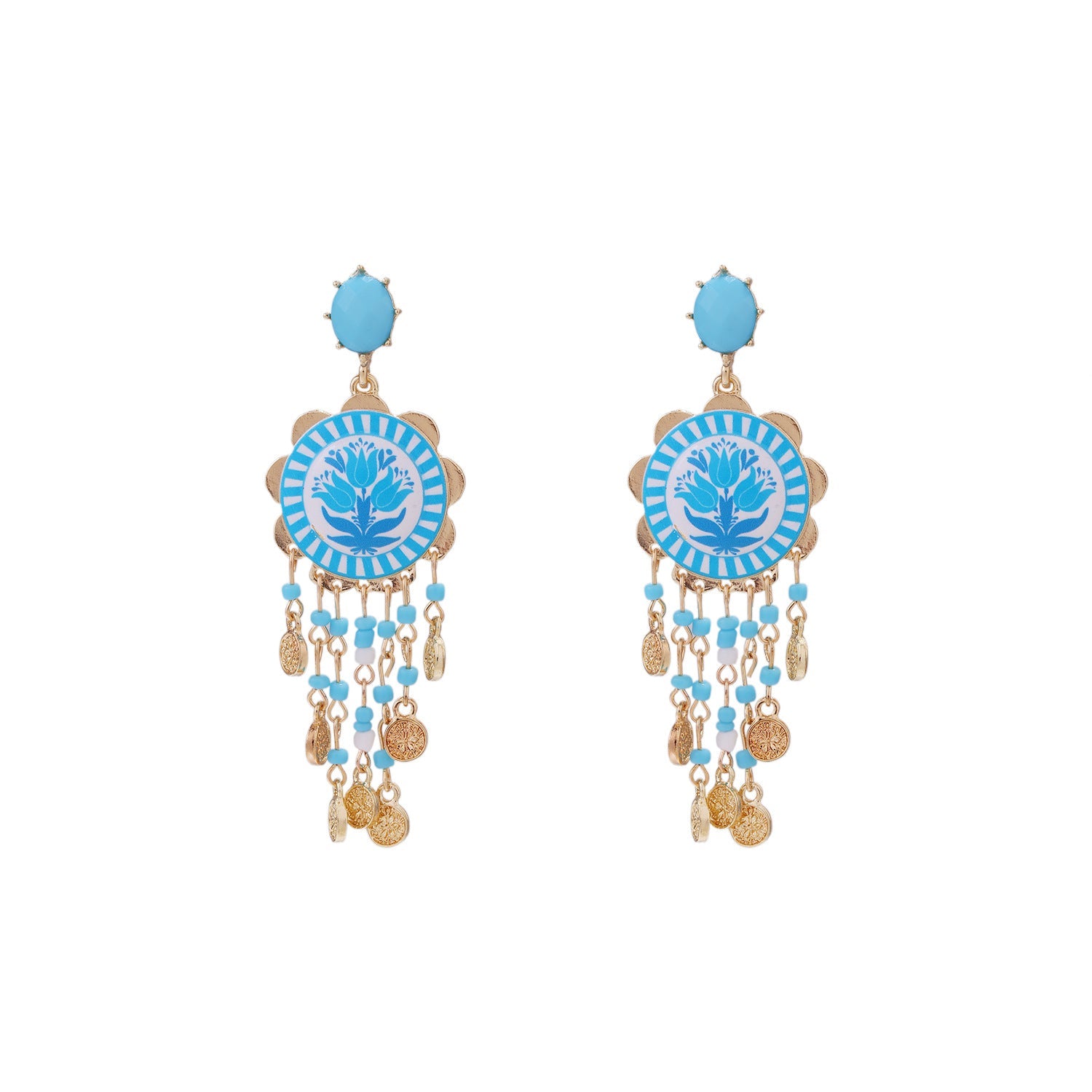 Womens Tulip-Print Tassel Casual Earrings Vera Lux
