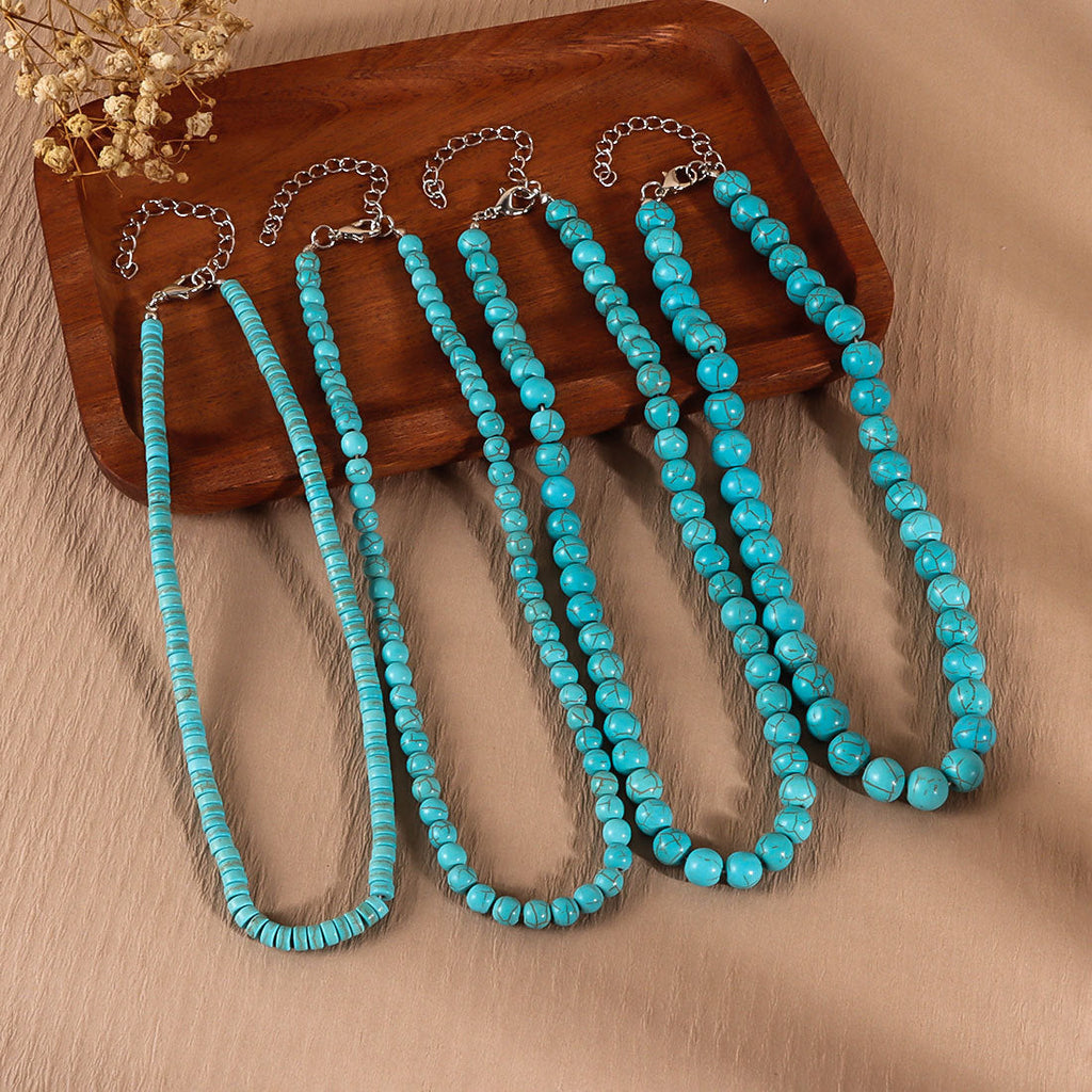 Simple Retro Turquoise Round Bead Necklace Vera Lux