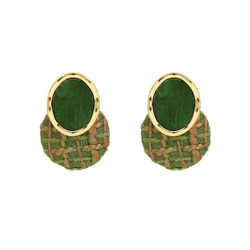 2026 Korean Style Green Woven Earrings, Chic Niche Studs Vera Lux