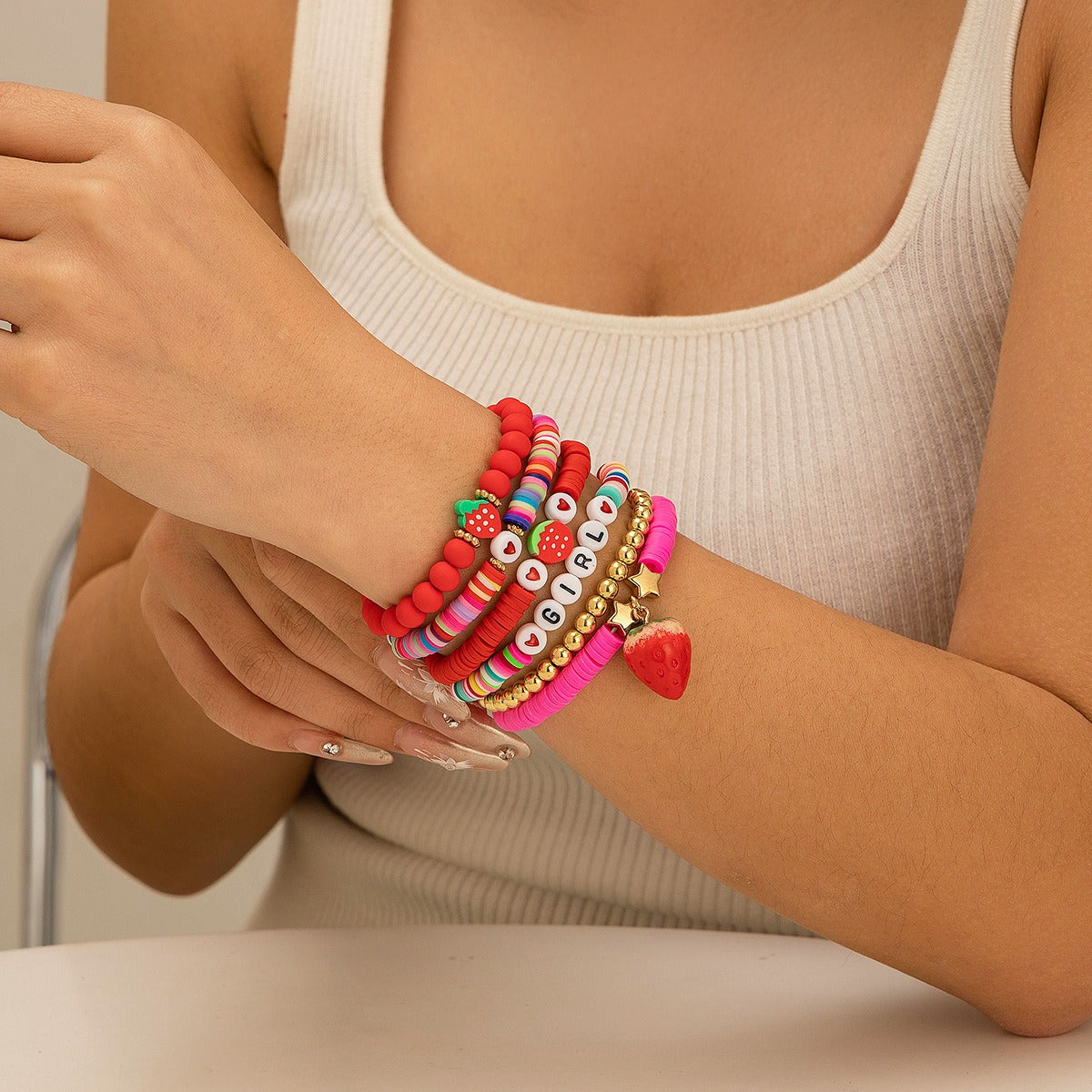 Strawberry polymer clay beaded bracelet Vera Lux