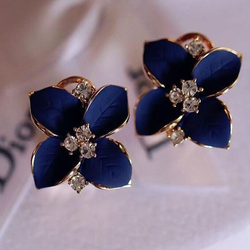 Versatile Korean Style Camellia Earrings, Diamond Inlaid Elegant Studs & Ear Cuffs Vera Lux