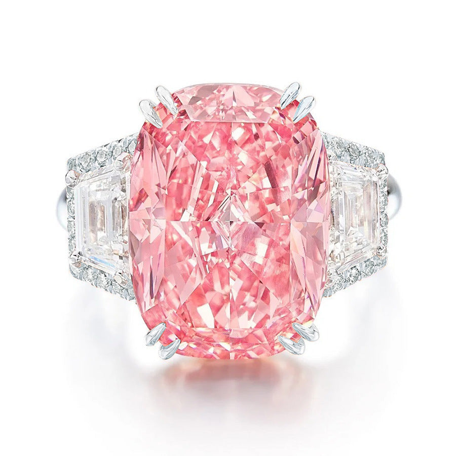 Luxury Heavy Craftsmanship Simulated Diamond Ring, Large Carat Ice Flower Cut Elongated Cushion High Carbon Diamond Ring For Women Vera Lux
