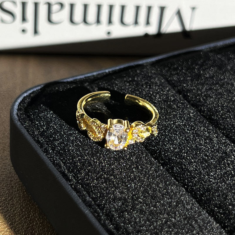 Unique Geometric Micro Stone Inlay Open Band Ring, Classic Vintage Minimalist Cold Wind Look, Niche Trendy Women Finger Ring For All Occasion Matching Vera Lux
