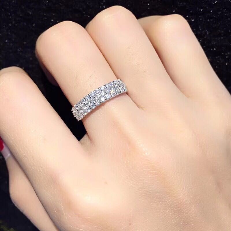 Three Layer Full Pave Shiny Zircon Ring, European Fashion Engagement Band & Midi Ring Vera Lux