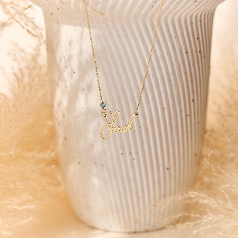 Personalized Cursive Name & Birthstone Necklace Vera Lux