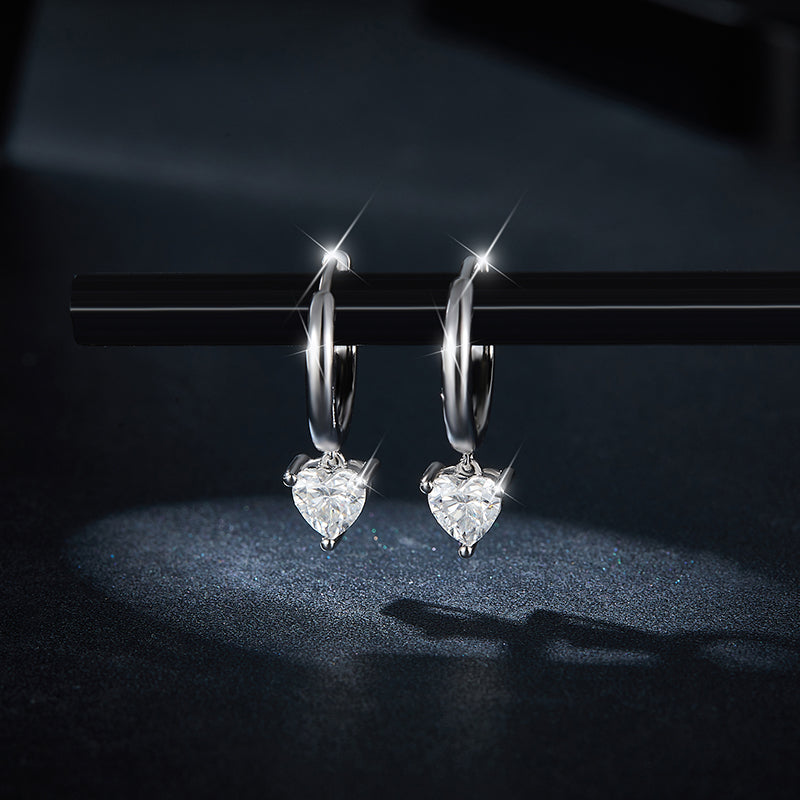 S925 Sterling Silver 5x5mm Heart Shaped Moissanite Hoop Earrings  Platinum Plated Dangle Earrings With GRA Certificate Romantic Jewelry Gift Box Set For Women Vera Lux
