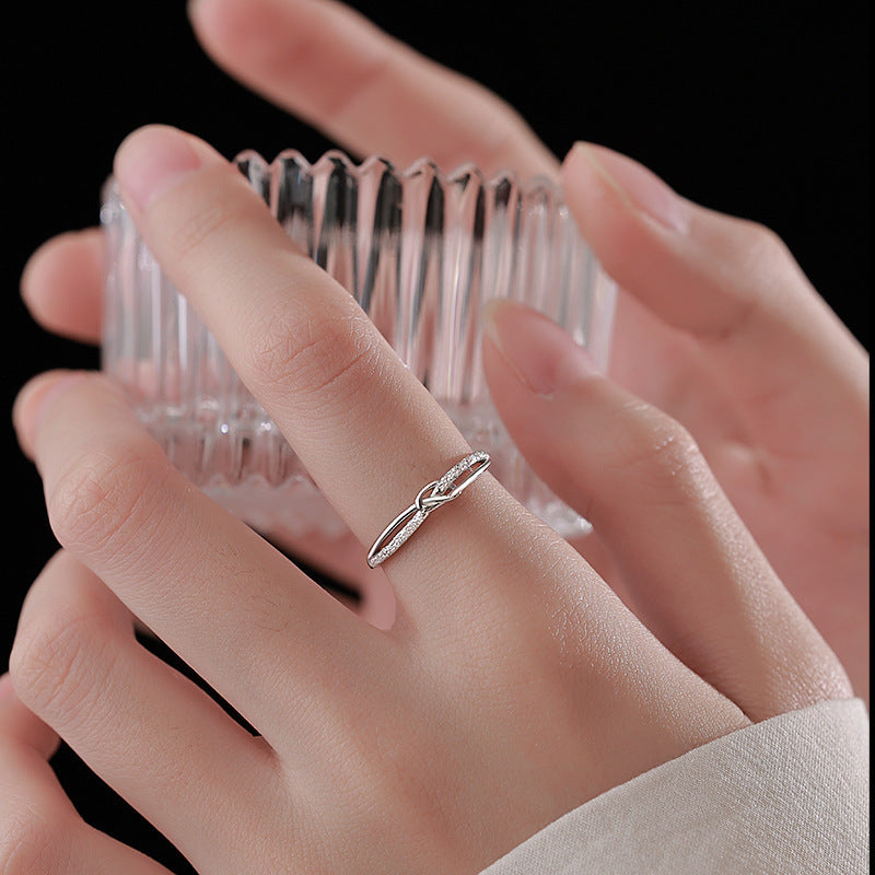 S999 Pure Silver Starry Knot Ring For Women, INS Niche Design, Light Luxury, Minimalist Frosted Hollow Star Finger Ring Vera Lux