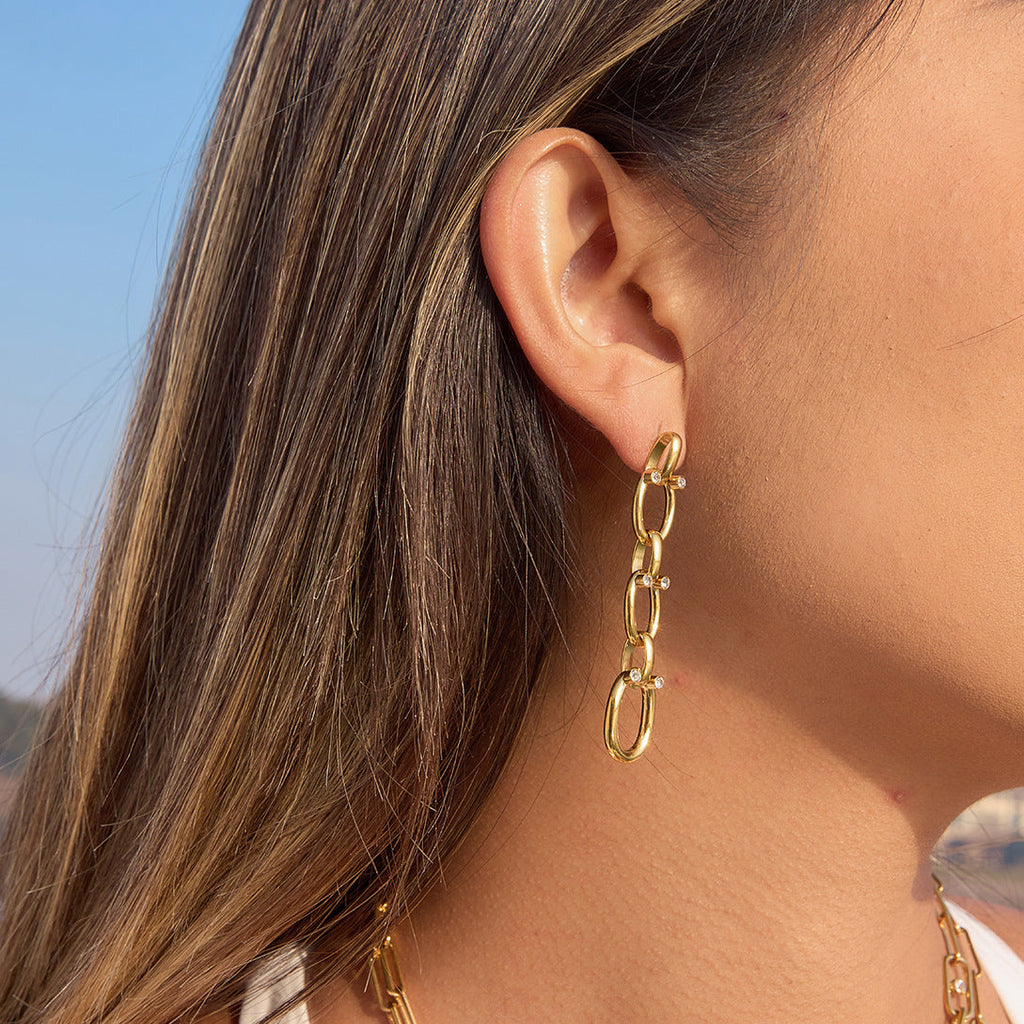 Rhinestone Chain Tassel Earrings Vera Lux