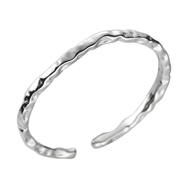 S925 Sterling Silver Minimalist Hammered Thin Ring For Women, Textured Open Plain Band, Personalized Korean INS Style Index Finger Ring Vera Lux