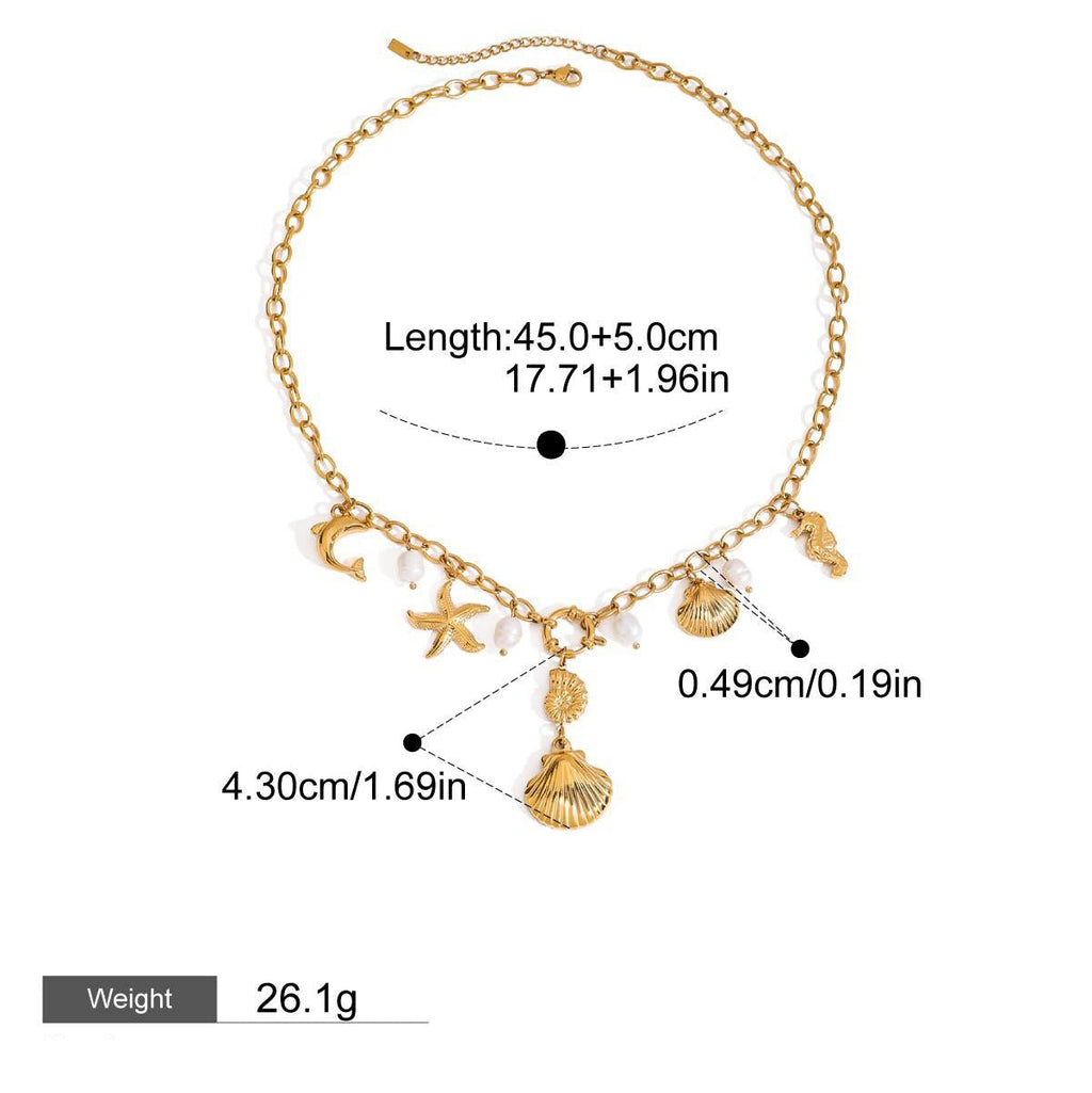 18K gold ocean element with texture design exquisite fashion necklace Vera Lux