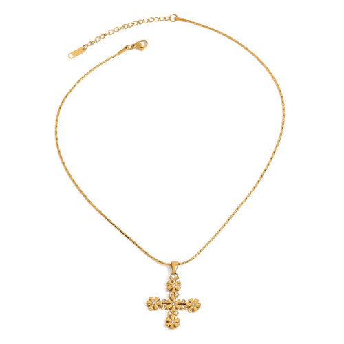 18K gold cross with flower-shaped design exquisite and fashionable necklace Vera Lux
