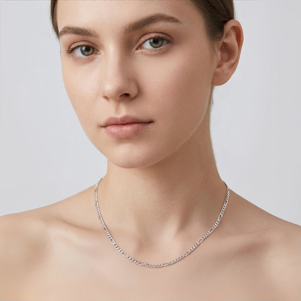 925 Sterling Silver Italian Sterling  Figaro Chain Necklace - Classic Design & Durable Craftsmanship Vera Lux