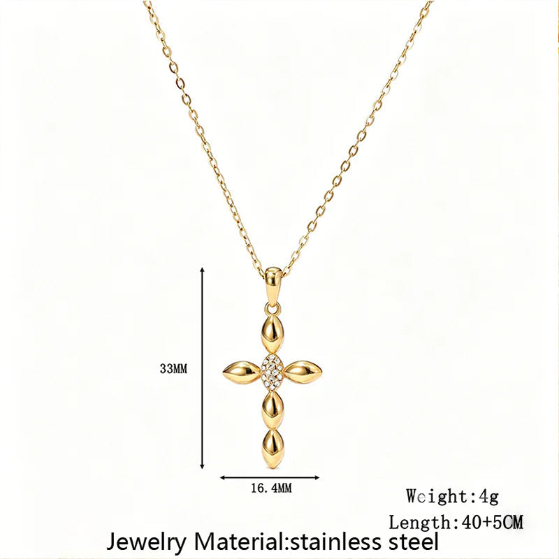 Stainless Steel Inlaid Rhinestone Cross Pendant Necklace Vera Lux