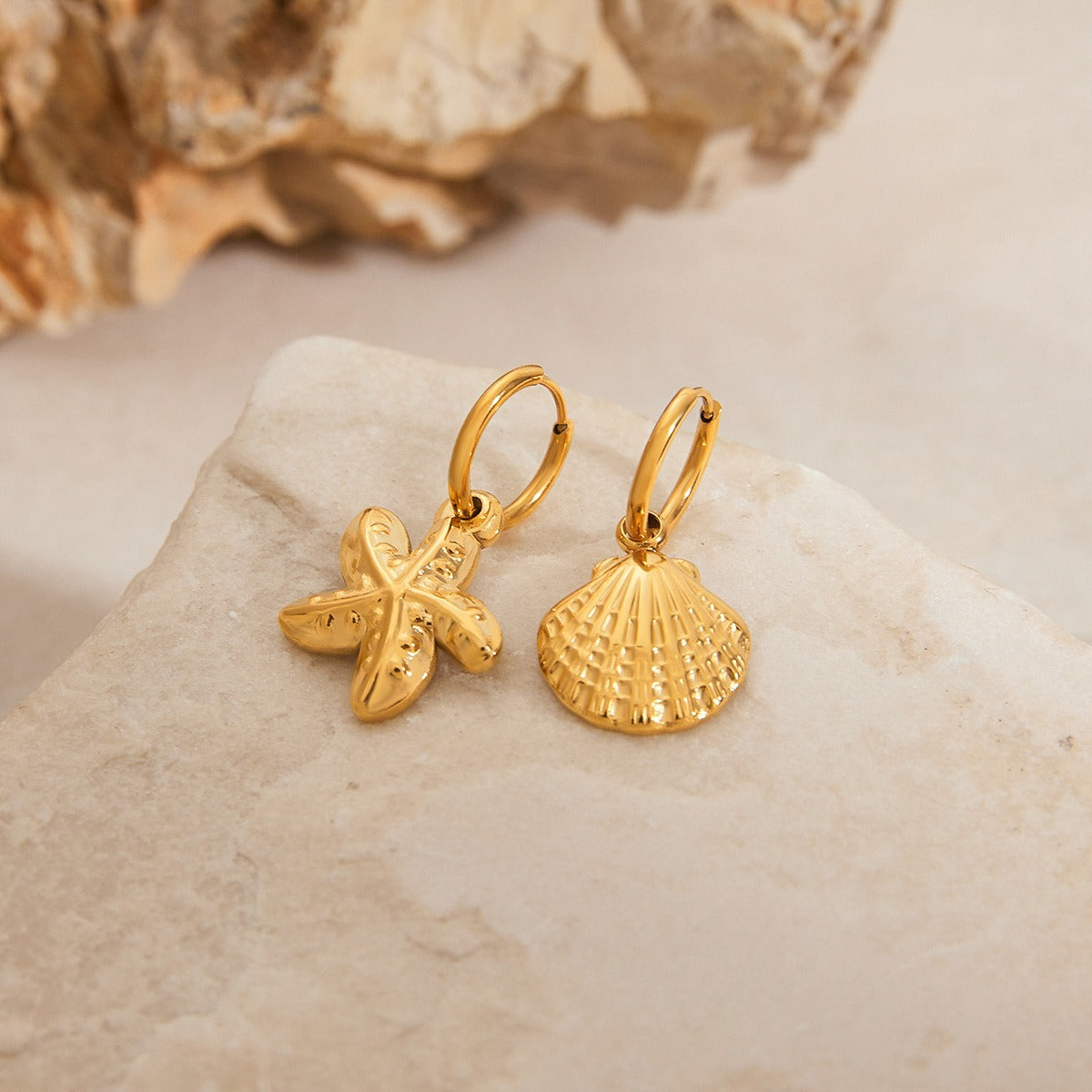 18K gold shells with starfish-shaped design exquisite trendy earrings Vera Lux